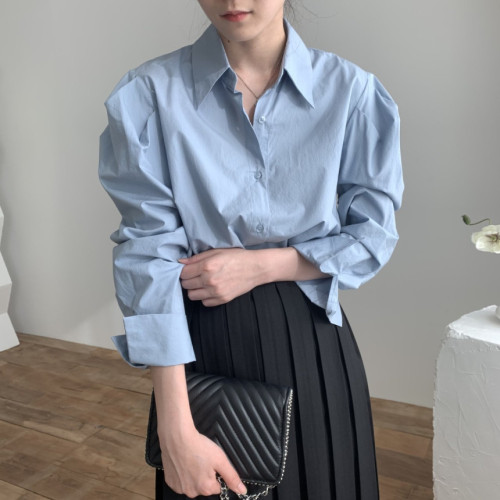 The size has been updated chic spring Korean style simple design versatile temperament niche workplace long-sleeved shirt top