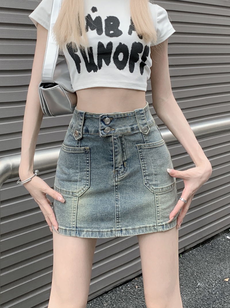 實拍~夏季復古牛仔半身裙港風辣妹褲裙高腰顯瘦a字包臀短裙
