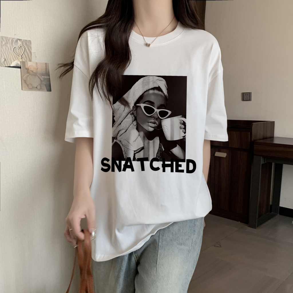 實拍 100%棉精梳純棉 印花夏裝短袖T恤女寬鬆韓版
