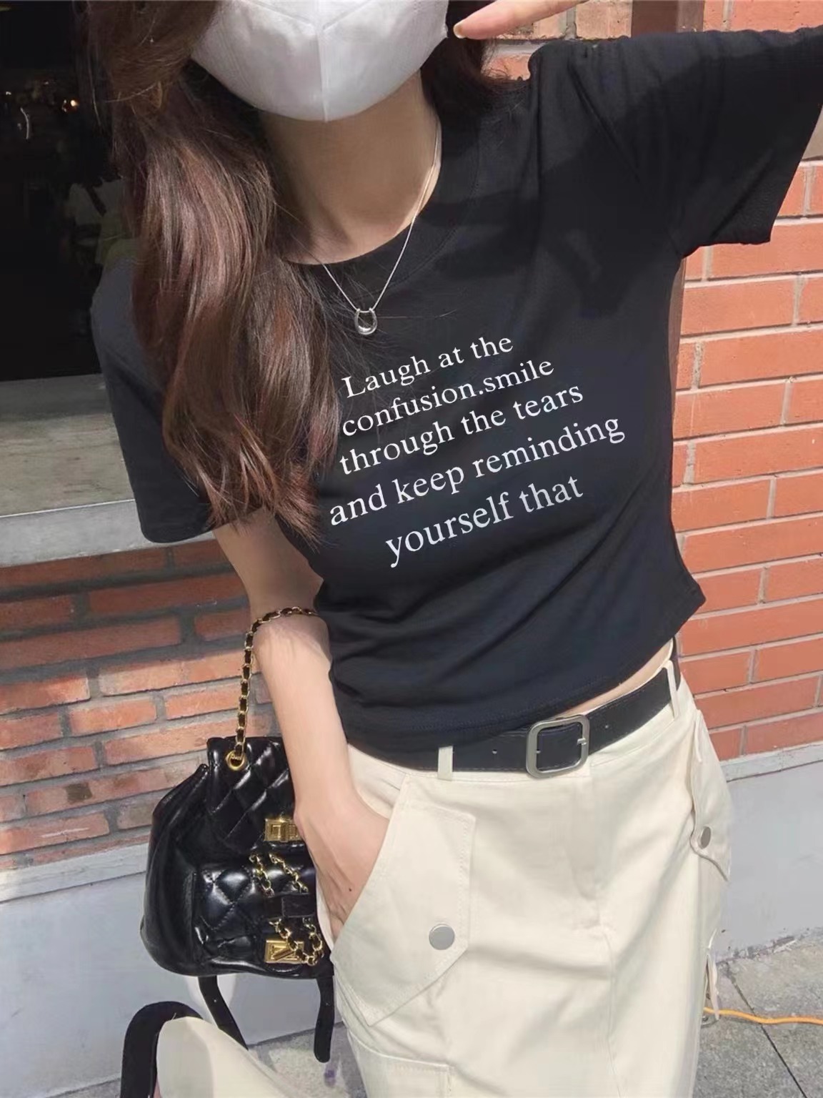 美式復古辣妹短袖t恤女高腰露臍短款夏季修身顯瘦字母上衣ins潮