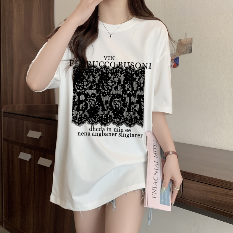 實拍 100%棉精梳純棉 印花夏裝短袖T恤女寬鬆韓版