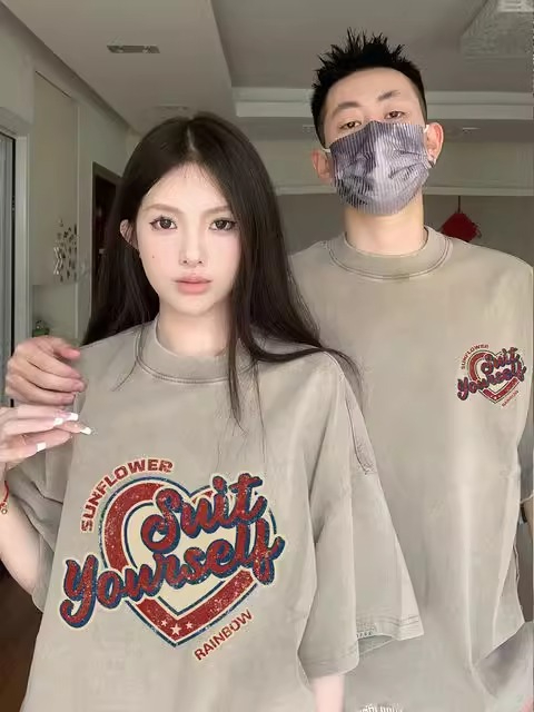 早春夏季衣服純棉情侶裝T恤2024新款潮牌寬鬆圓領夏裝短袖ins半袖