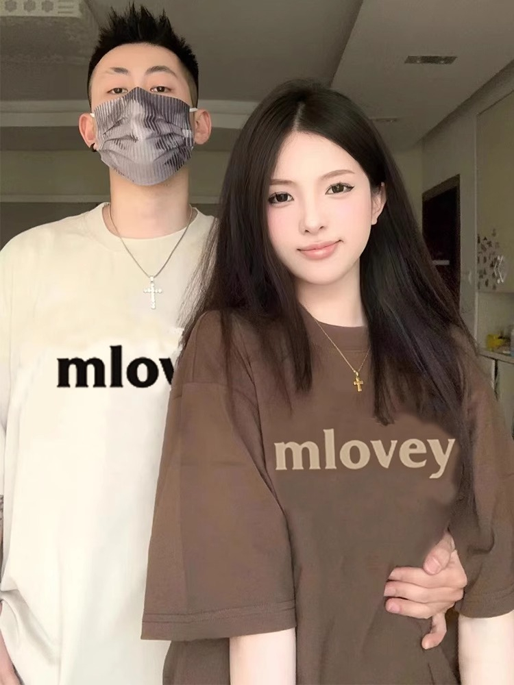 Special couple summer T-shirt 2024 new fashion brand different Internet celebrity super hot pure cotton short-sleeved high-end sense