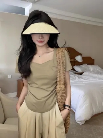 92棉/8氨綸簡約風修身短袖T恤顯瘦女夏季新款百搭上衣女