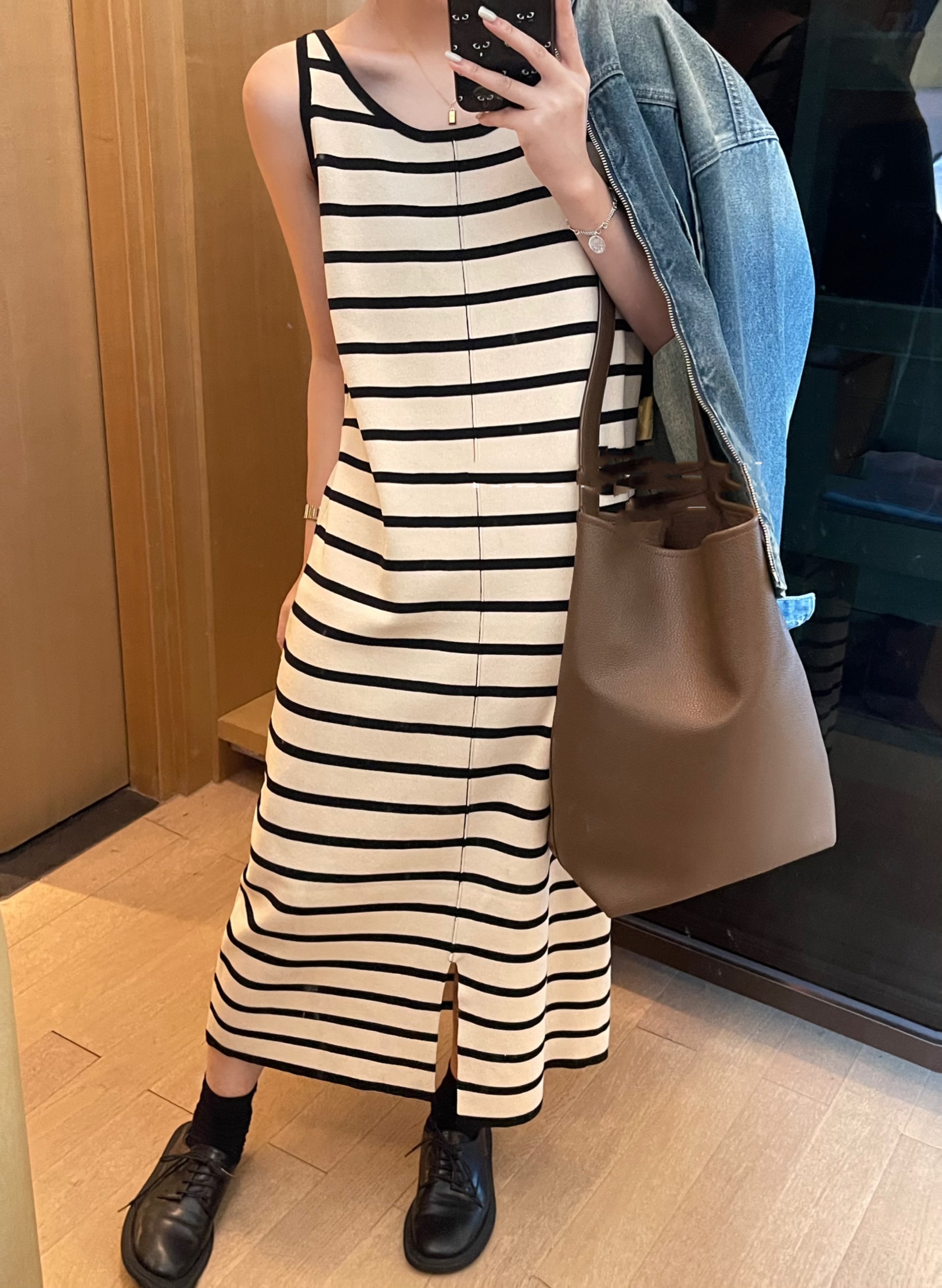 韓版撞色條紋吊帶連衣裙女夏季慵懶風寬鬆顯瘦圓領無袖針織背心裙