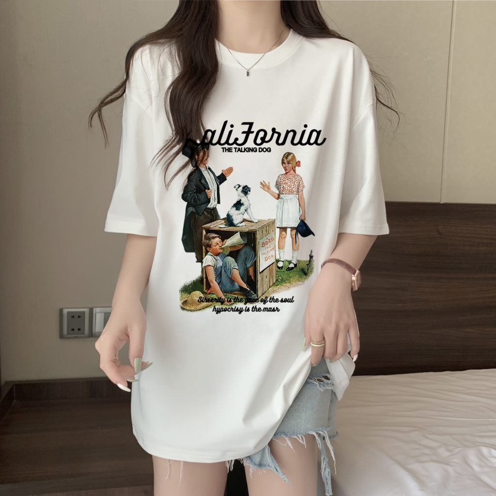 實拍 100%棉精梳純棉 印花夏裝短袖T恤女寬鬆韓版
