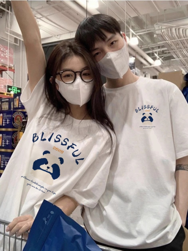 disoo early spring couple wear summer short-sleeved 2024 new fashion niche design pure cotton t-shirt couple set