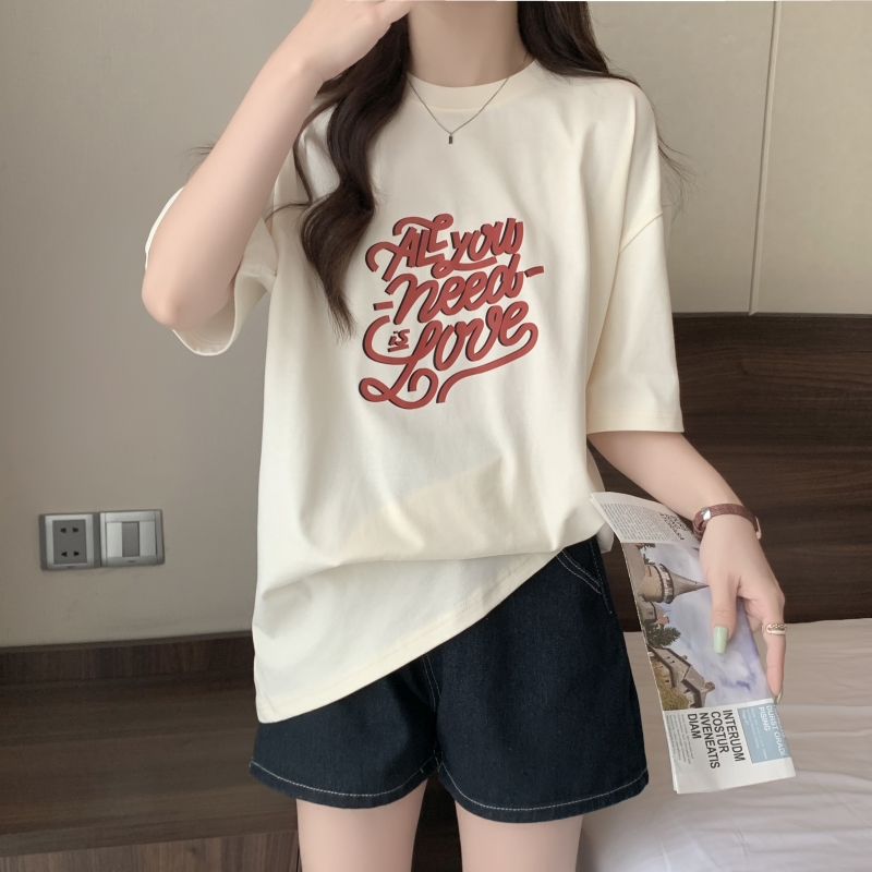 實拍 100%棉精梳純棉 印花夏裝短袖T恤女寬鬆韓版