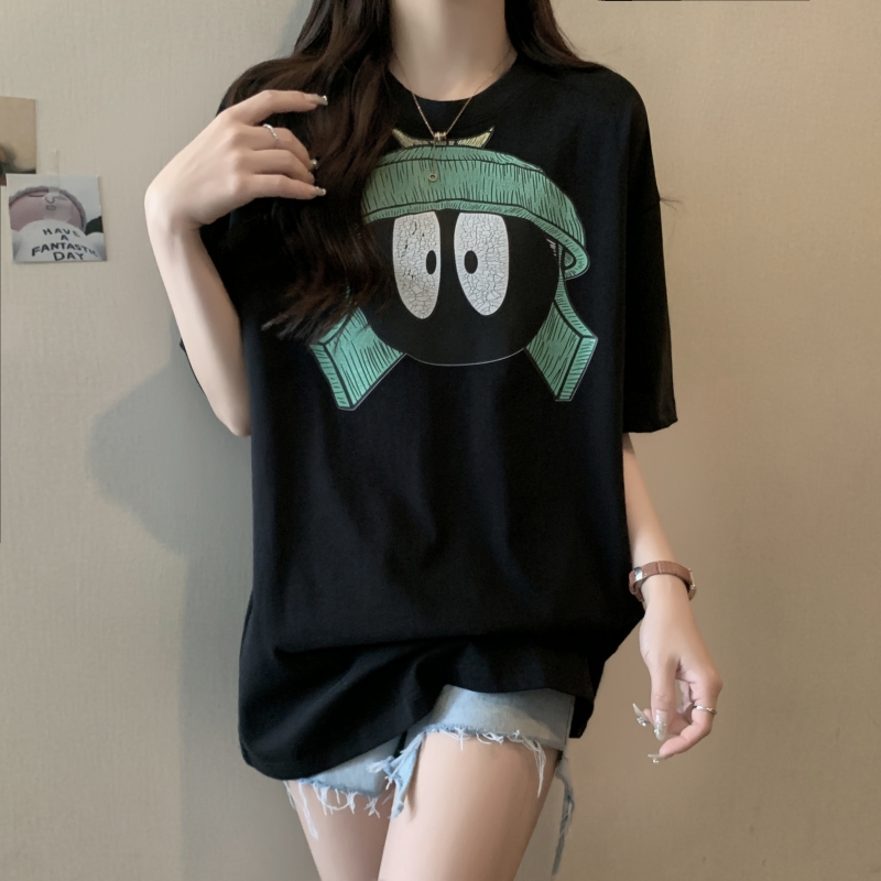 實拍 100%棉 精梳純棉 夏裝短袖T恤女寬鬆韓版