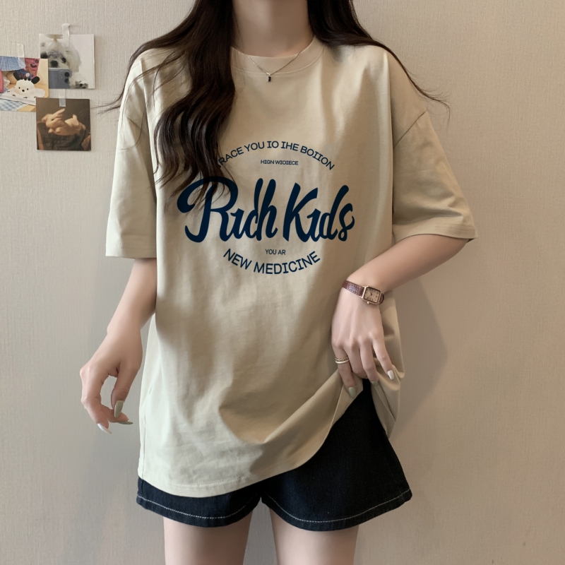 實拍 100%棉精梳純棉 印花夏裝短袖T恤女寬鬆韓版