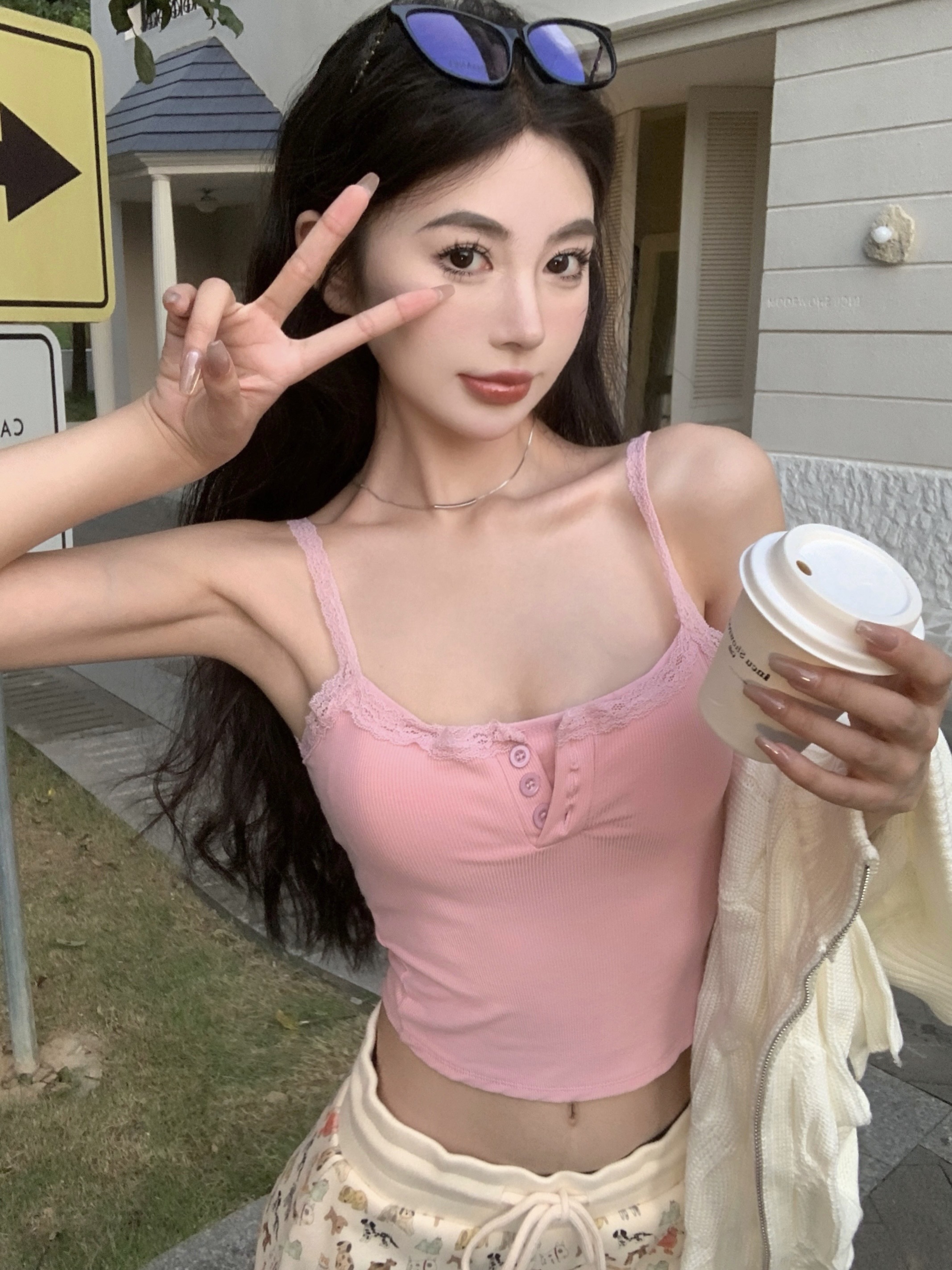 實拍 純欲甜辣歐尼蕾絲邊內搭彈力自帶bar百搭軟糯吊帶