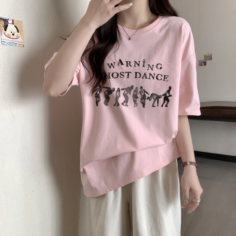 實拍 100%棉精梳純棉 印花夏裝短袖T恤女寬鬆韓版