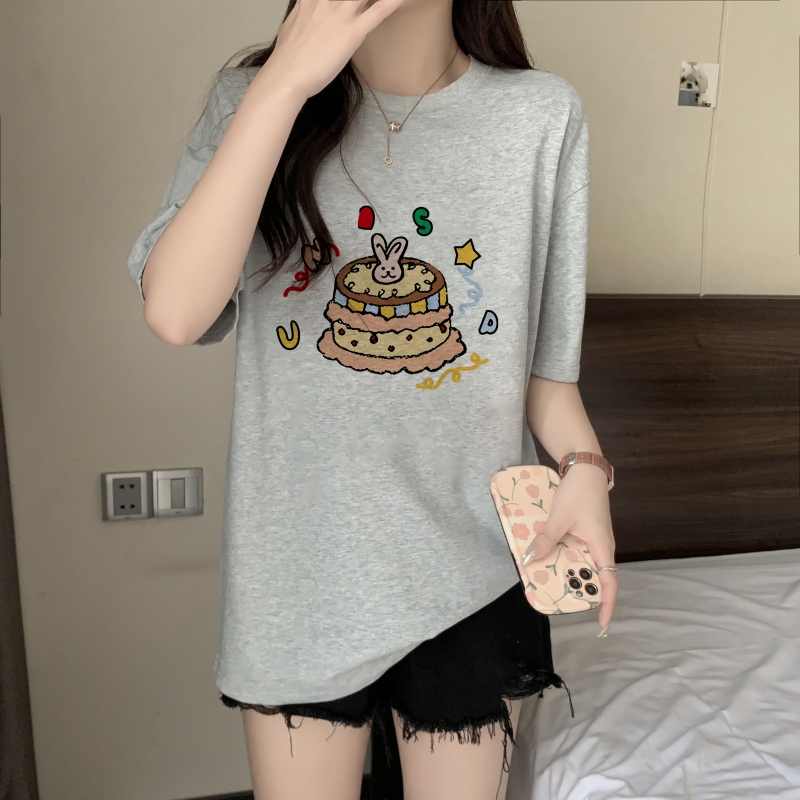 實拍 100%棉精梳純棉 印花夏裝短袖T恤女寬鬆韓版