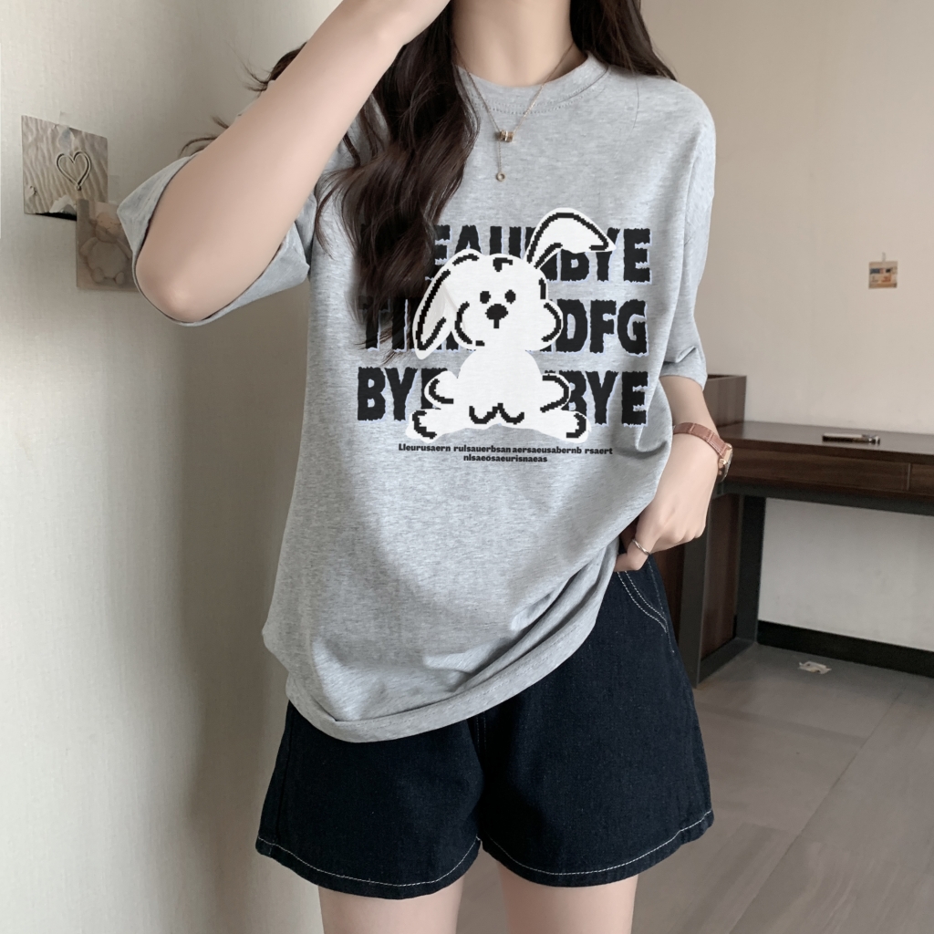 實拍 100%棉精梳純棉 印花夏裝短袖T恤女寬鬆韓版