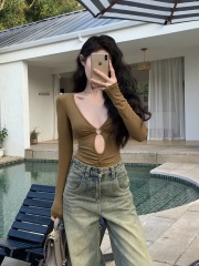 Photographed Spring New Mesh Sexy Hot Girl T-Shirt Versatile Stretch Bodysuit Top