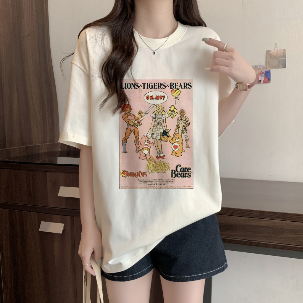 實拍 100%棉精梳純棉 印花夏裝短袖T恤女寬鬆韓版