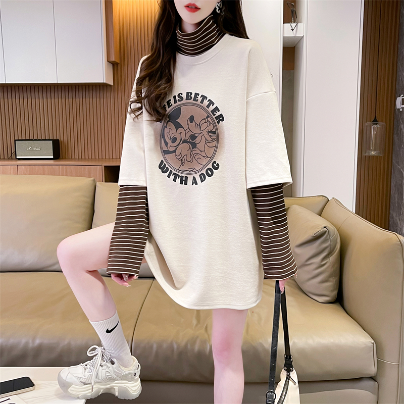 實拍德絨  假兩件衛衣女新款春秋季洋氣寬鬆設計感上衣潮
