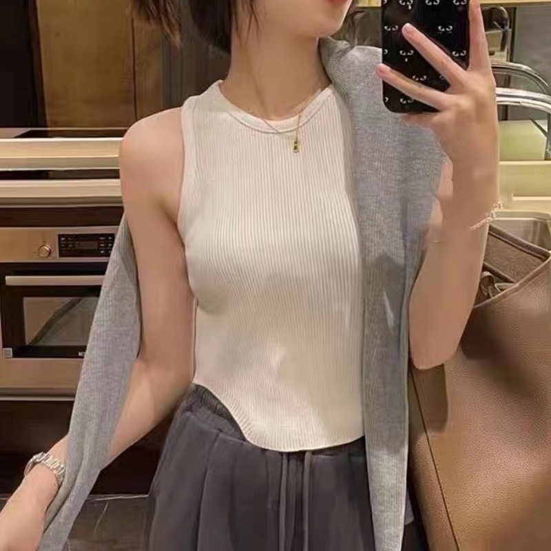 白色冰絲針織吊帶小背心女內搭春秋季美背修身外穿短款打底上衣夏