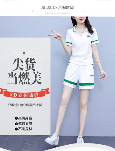 运动休闲套装女2024夏装韩版潮流女士大码时尚洋气短袖短裤两件套