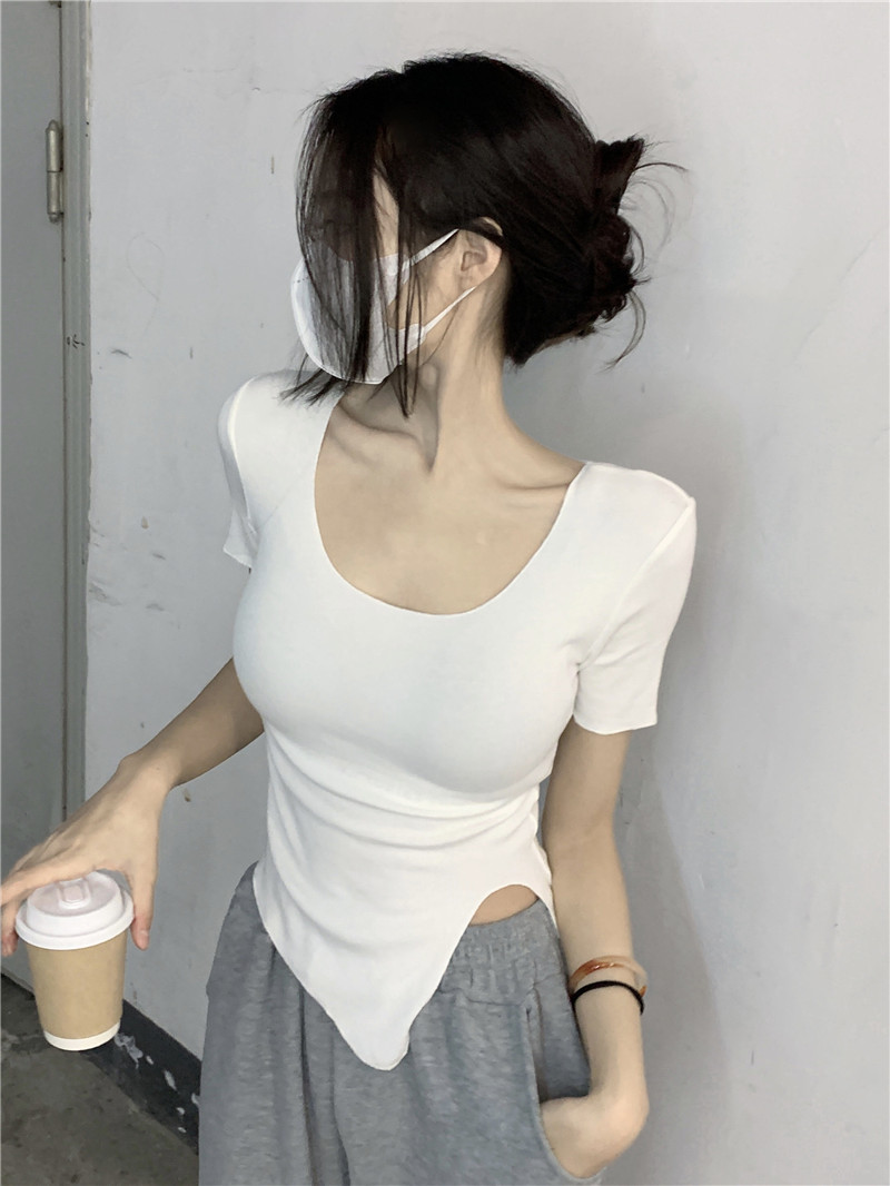~實拍~小眾設計打底衫夏季內搭短款性感辣妹短袖修身T恤