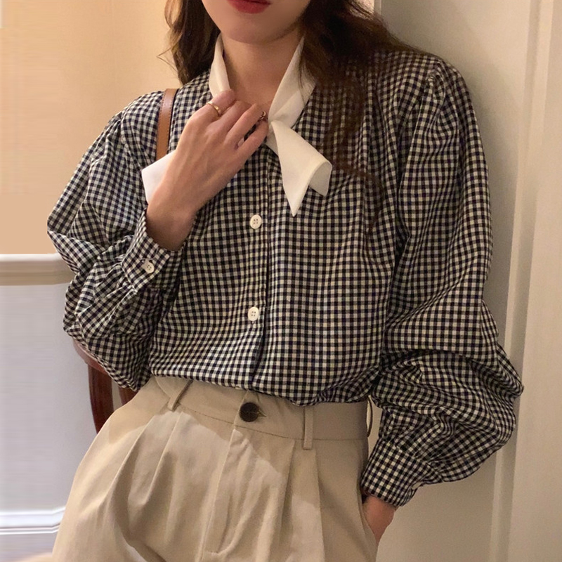 藍色中長款襯衫外套女春季2024年新款POLO領寬鬆休閒長袖開衫上衣
