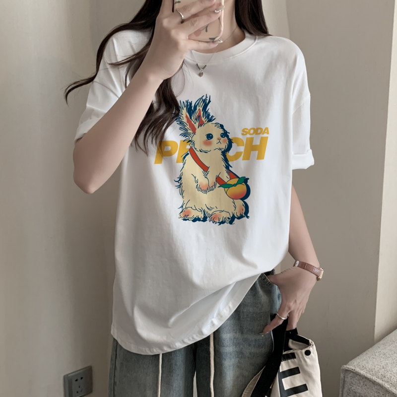實拍 100%棉 精梳純棉 夏裝短袖T恤女寬鬆韓版