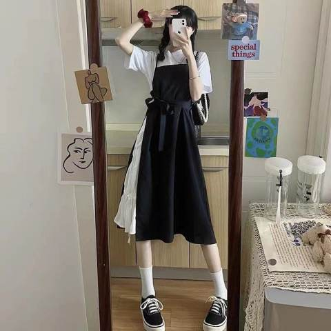 背帶裙子少女夏裝新款初中高中學生甜美吊帶長裙連衣裙套裝