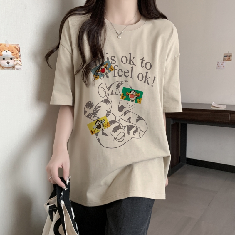 實拍 100%棉精梳純棉 印花夏裝短袖T恤女寬鬆韓版