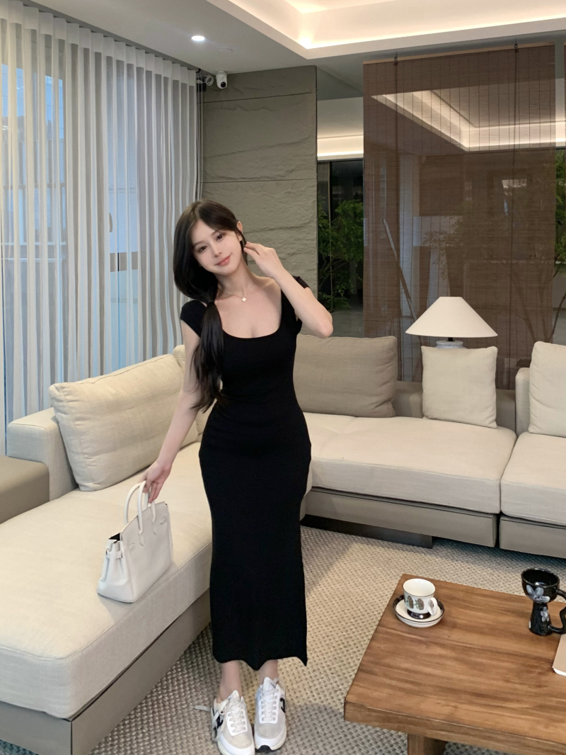 實拍 冰冰蜜瓜奶昔/露背短袖連衣裙女夏溫柔風修身包臀裙