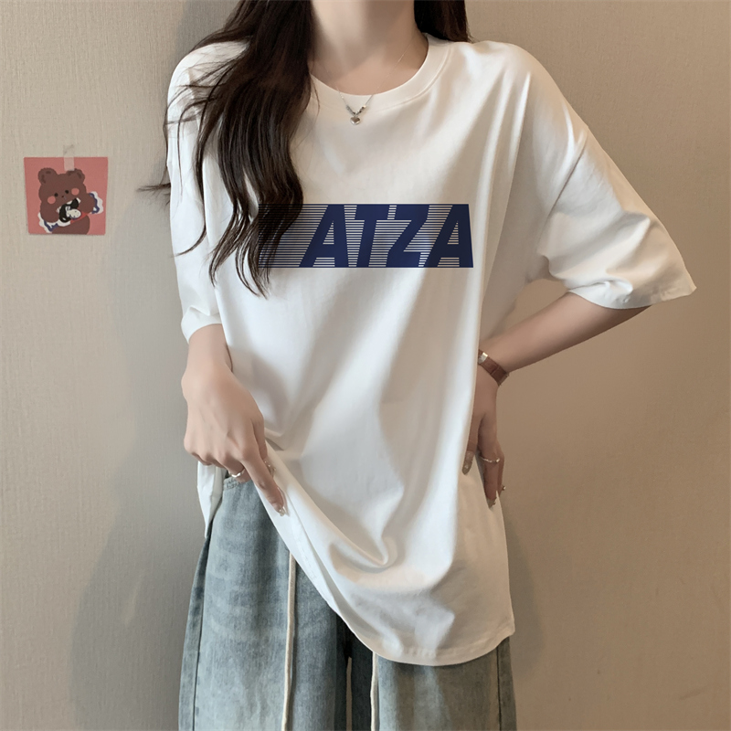 實拍 100%棉精梳純棉 印花夏裝短袖T恤女寬鬆韓版