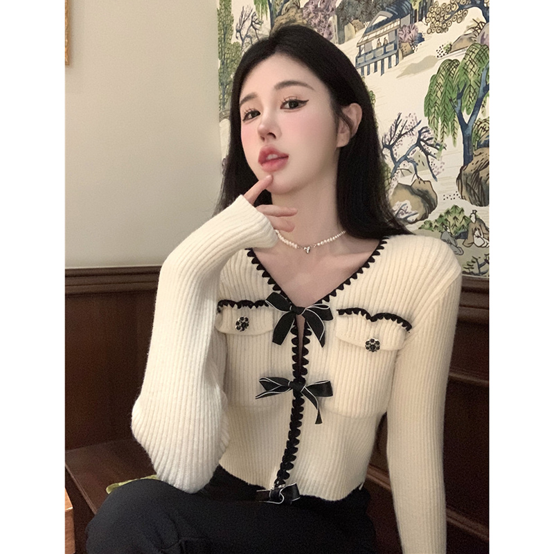 小香風法式氛圍感針織開衫毛衣外套女秋冬獨特别致高級感v領上衣