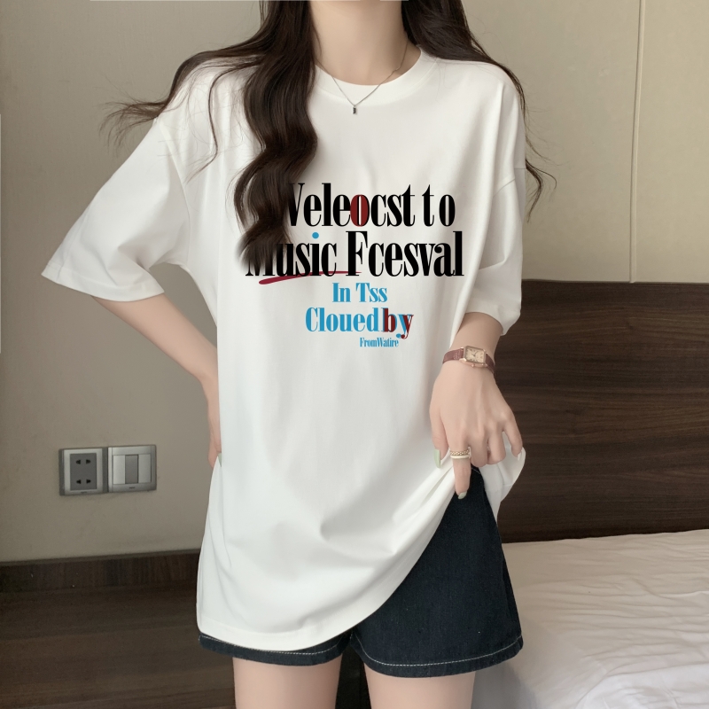 實拍 100%棉精梳純棉 印花夏裝短袖T恤女寬鬆韓版
