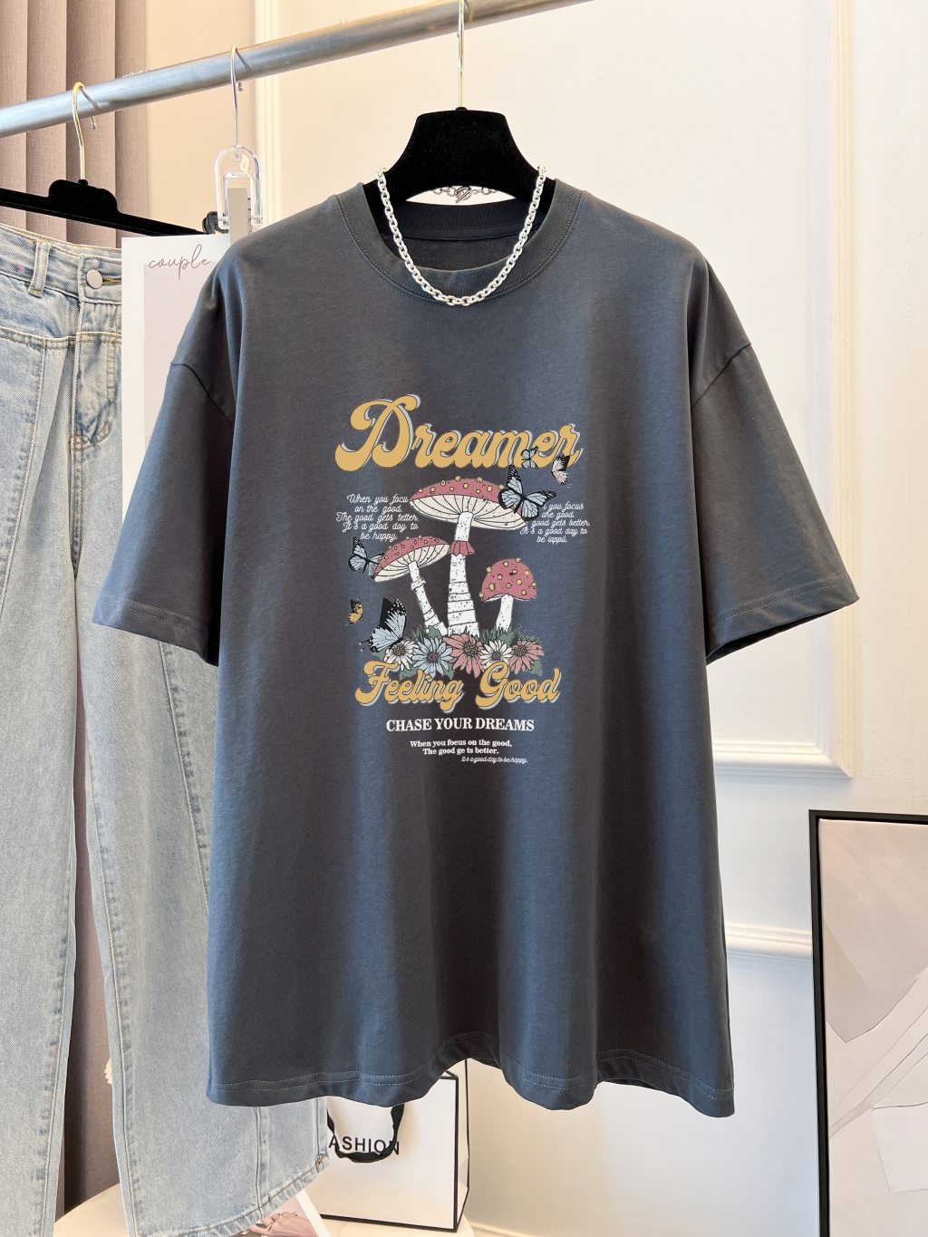 實拍 100%棉精梳純棉 印花夏裝短袖T恤女寬鬆韓版