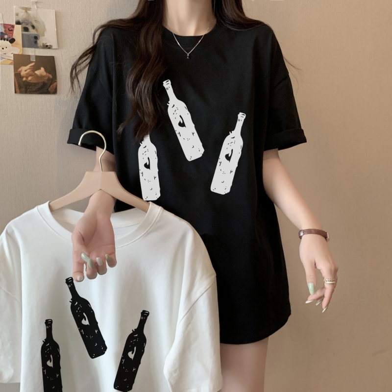 實拍 100%棉精梳純棉 印花夏裝短袖T恤女寬鬆韓版