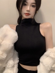 Real shot Korean style ins hot girl V-neck elastic slimming bra pad vest bottom shirt 