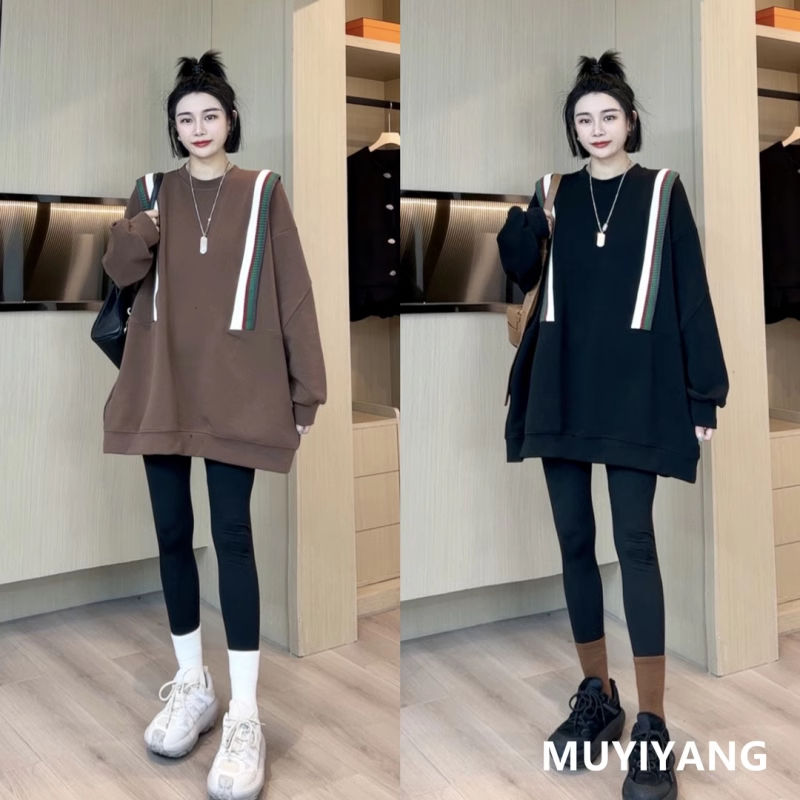 歐版大碼春秋季拼接撞色衛衣女胖MM設計感寬鬆顯瘦上衣2-300斤