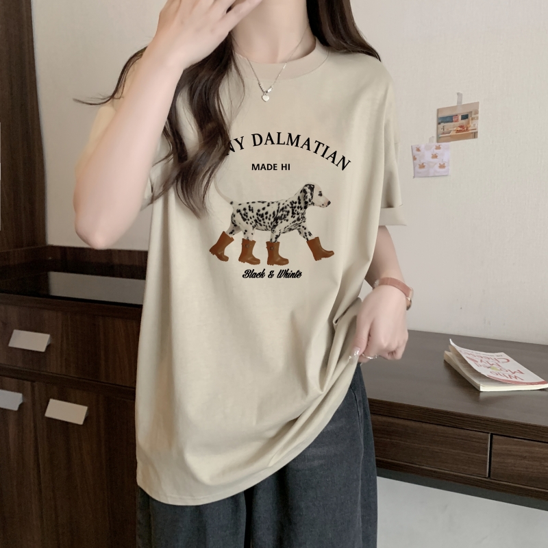 實拍 100%棉精梳純棉 印花夏裝短袖T恤女寬鬆韓版