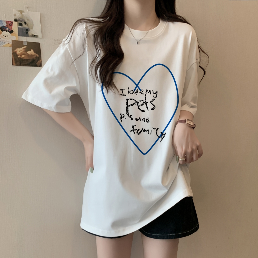 實拍 100%棉精梳純棉 印花夏裝短袖T恤女寬鬆韓版