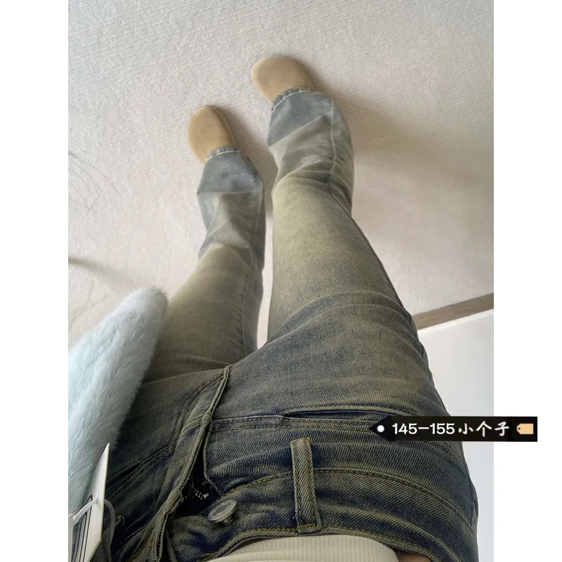 微喇牛仔褲女復古高腰春季新款小個子水洗直筒顯瘦修身馬蹄長褲潮