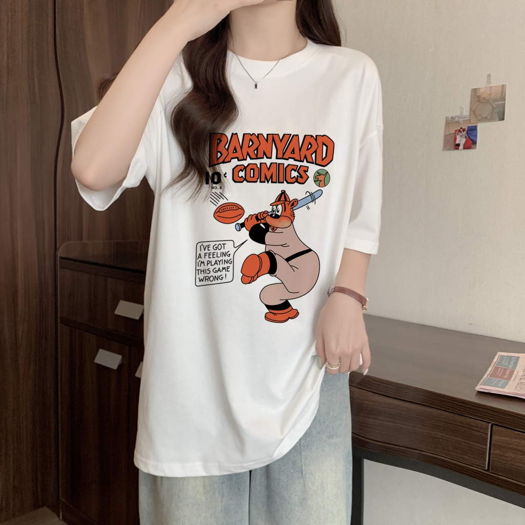 實拍 100%棉精梳純棉 印花夏裝短袖T恤女寬鬆韓版