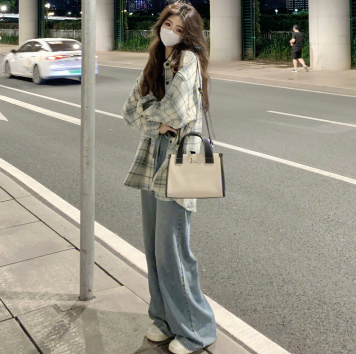 2024春裝新款大碼格子襯衫設計感防曬法式襯衣長袖上衣M-4XL200斤