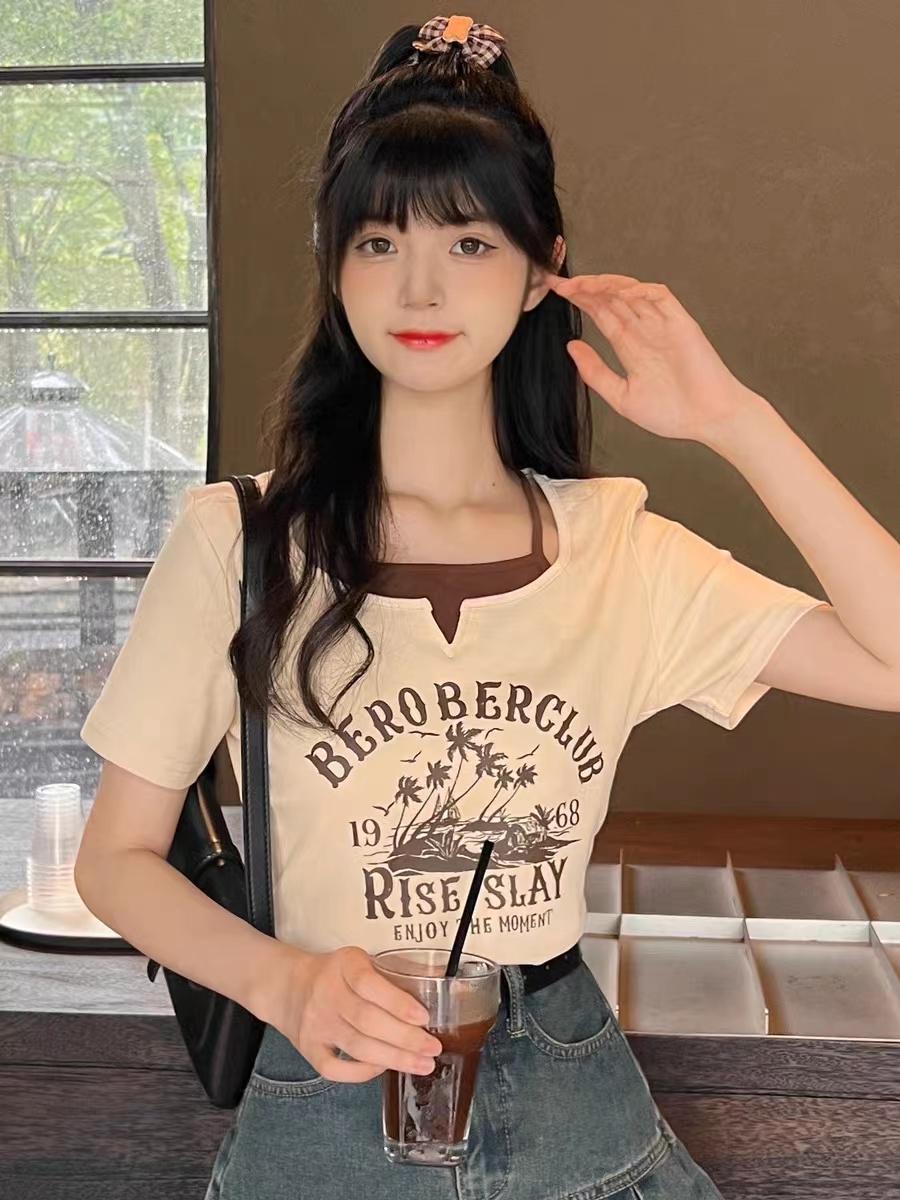 假兩件設計感小眾短款上衣女