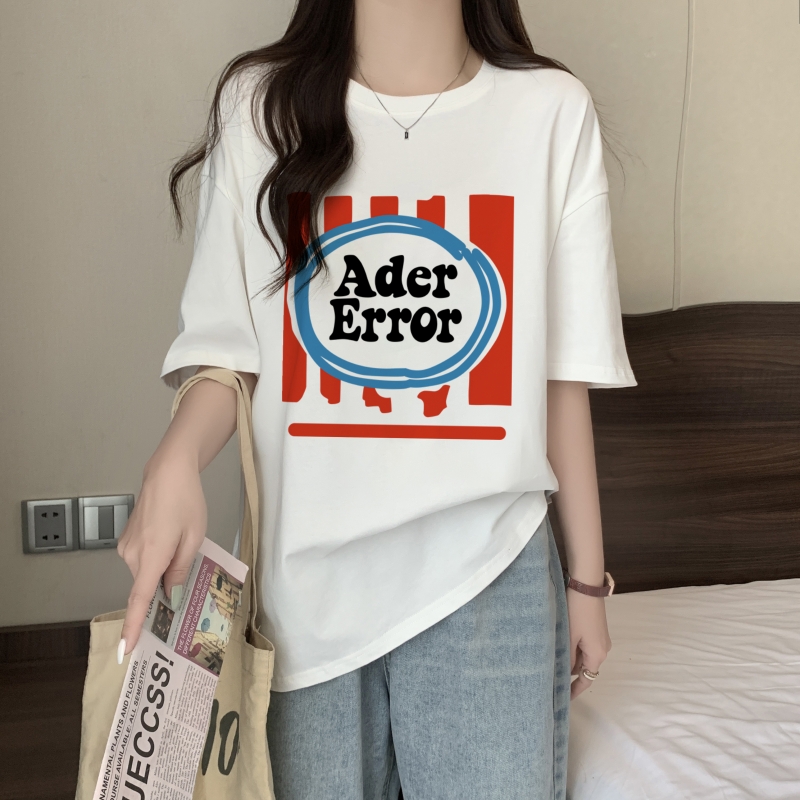 實拍 100%棉精梳純棉 印花夏裝短袖T恤女寬鬆韓版