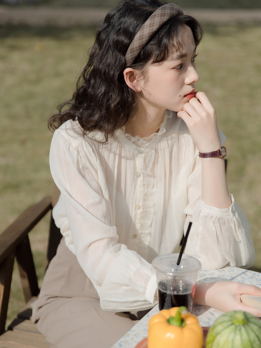 2024春秋季花色氣質長袖高級感天絲襯衫女上衣
