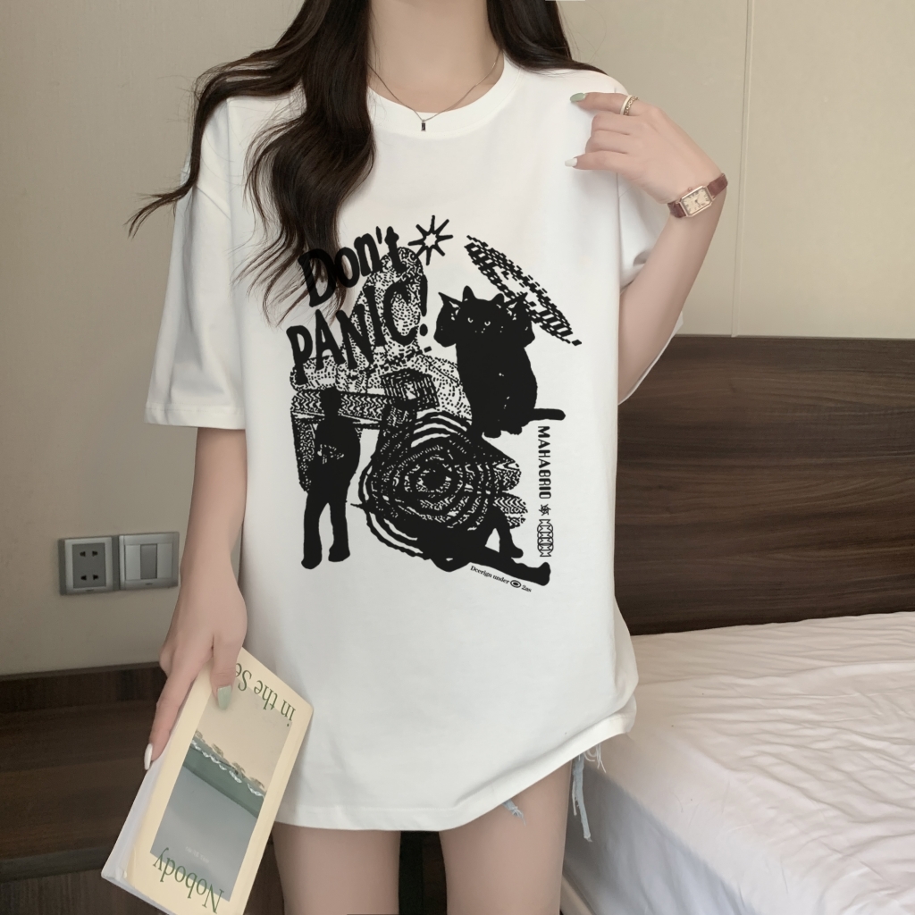 實拍 100%棉精梳純棉 印花夏裝短袖T恤女寬鬆韓版