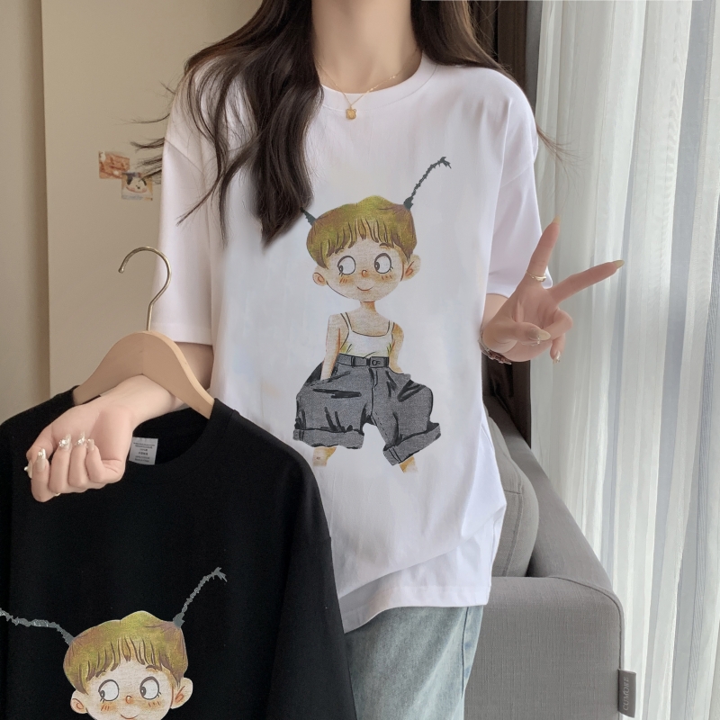 實拍 100%棉精梳純棉 夏裝短袖T恤女寬鬆韓版