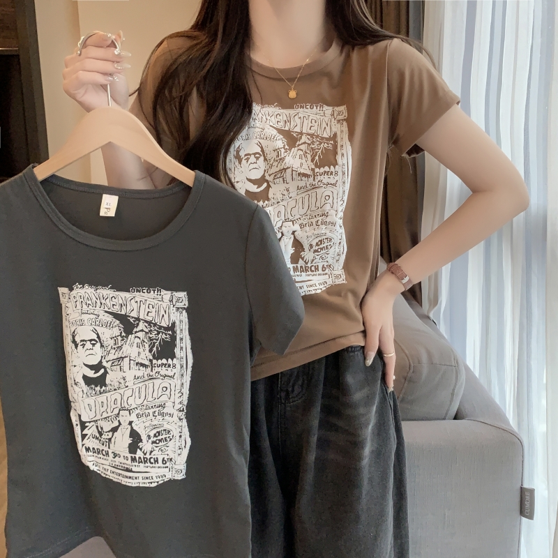 實拍  6535拉架 夏裝高腰短款ins超火短袖T恤女小眾