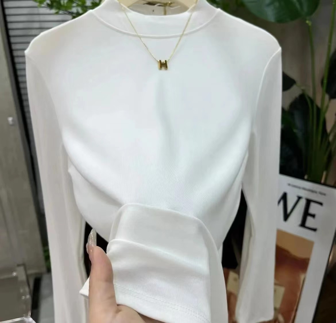 歐貨半高領春秋款純色大碼內搭長袖打底衫t恤女顯瘦百搭洋氣上衣