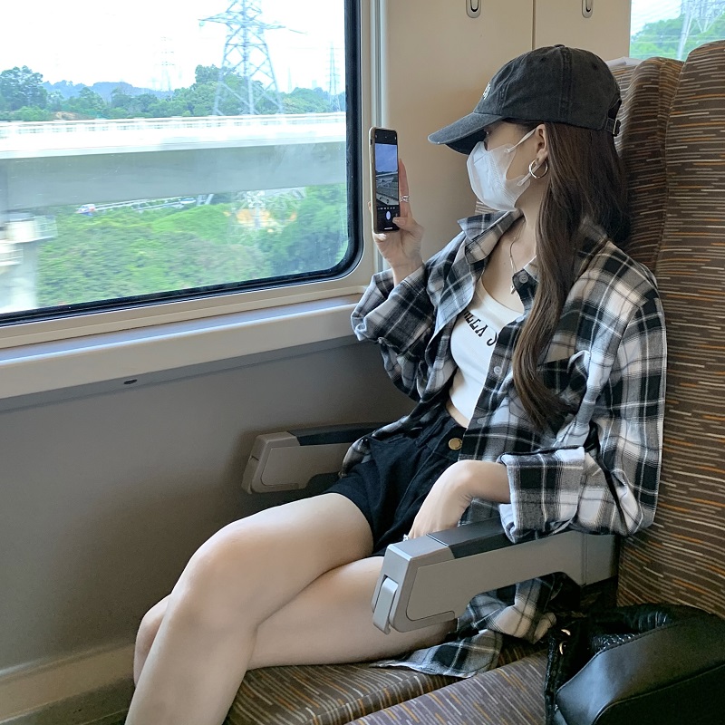實拍 春夏韓系女團風格子薄款寬鬆百搭休閒設計感防曬襯衣