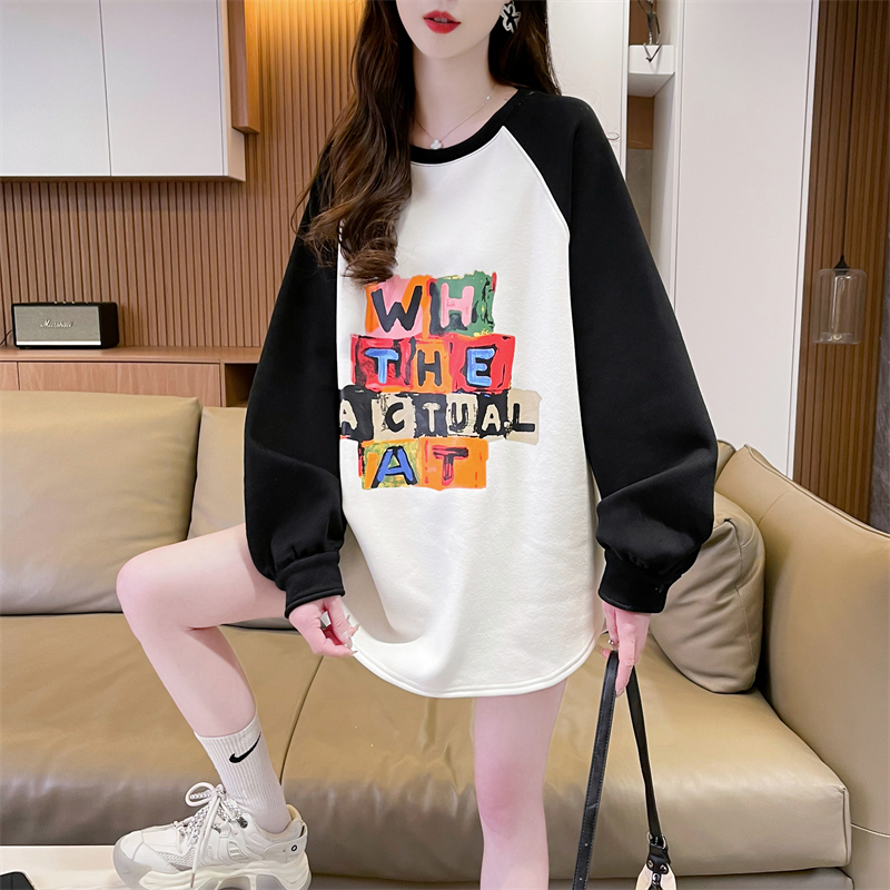 實拍德絨 圓領衛衣女新款春秋季洋氣減齡寬鬆設計感上衣潮